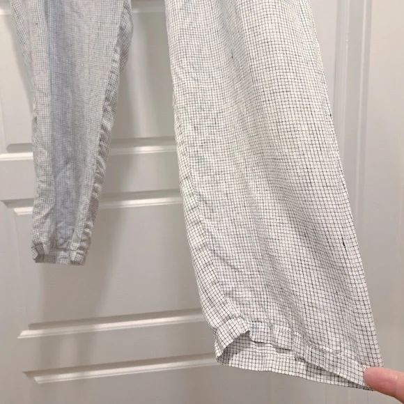 Eileen Fisher White Black Check Linen Tapered Pant Size Large - Picture 3 of 9